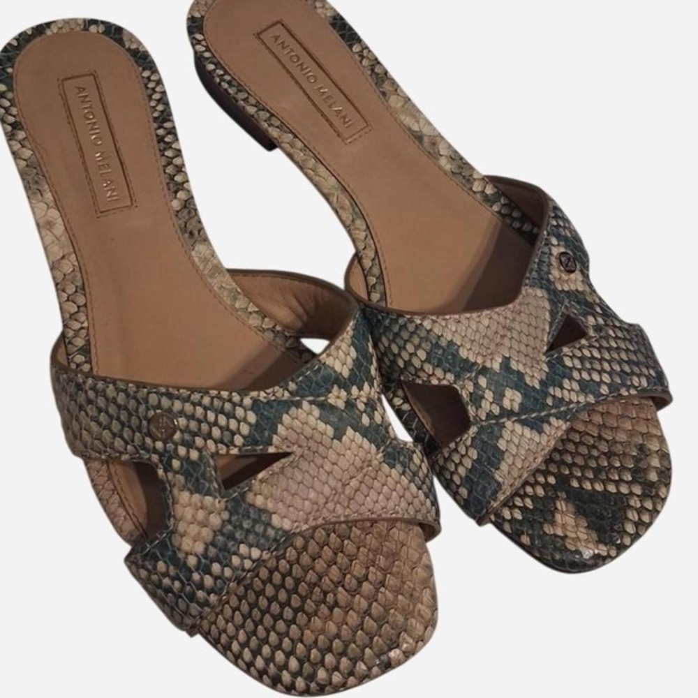 Womens leather snakeskin sandals Antonio Melani "Carrah" blue and beige